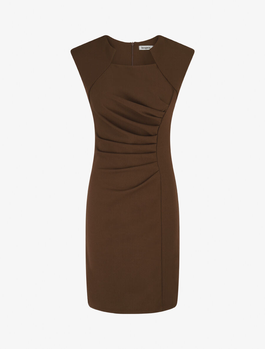 Robe moulante col à découpe stylisée - Marron - 1