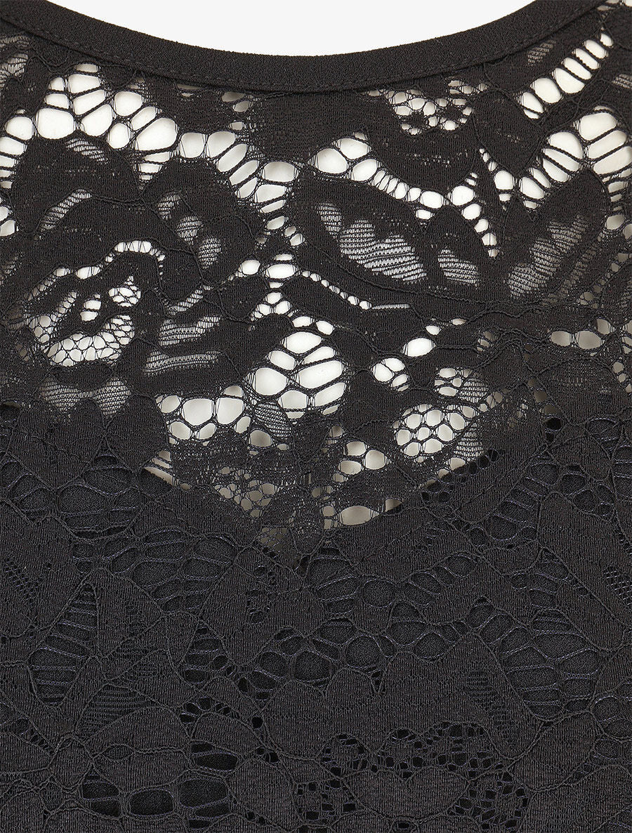 Robe portefeuille à buste dentelle - Noir - 3