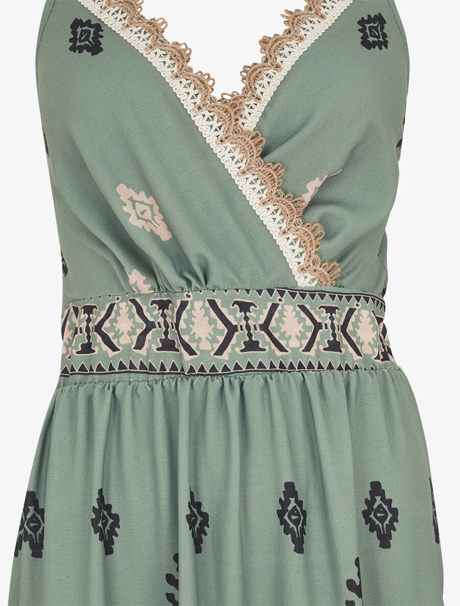 Robe longue à taille élastiquée imprimé ikat - Kaki - 3