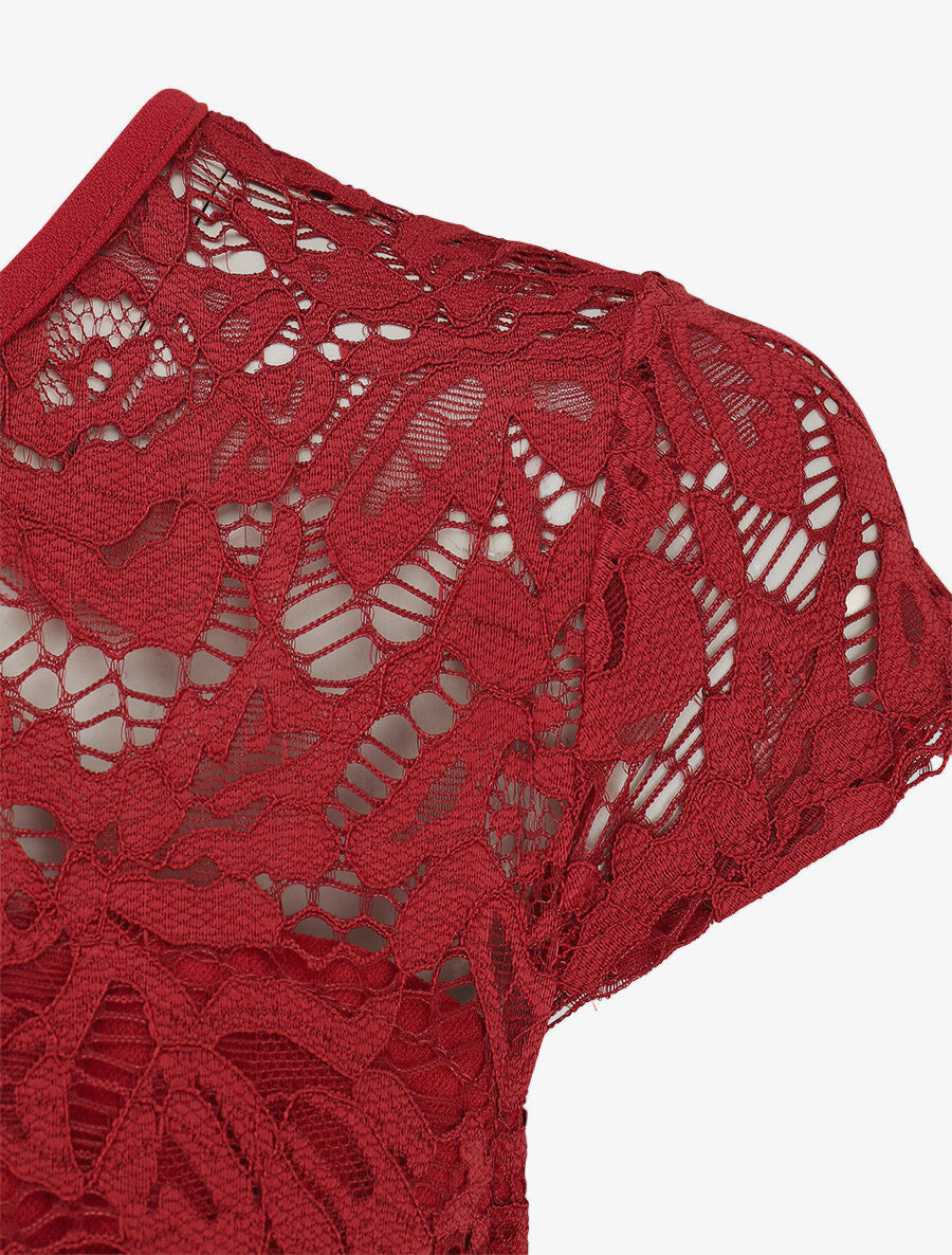 Robe portefeuille à buste dentelle - Bordeaux - 3