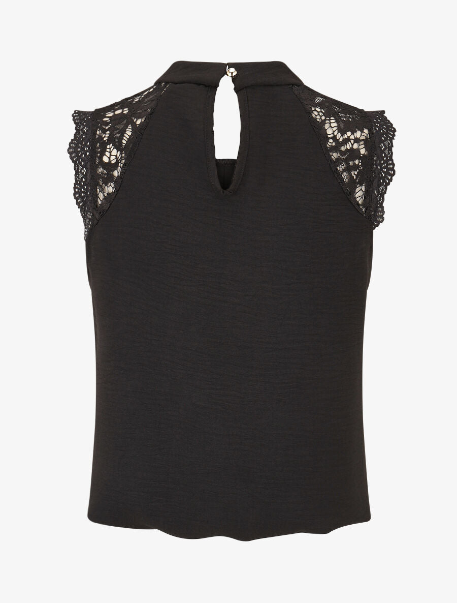 Top sans manches à dentelle et detail plissé - Noir - 2