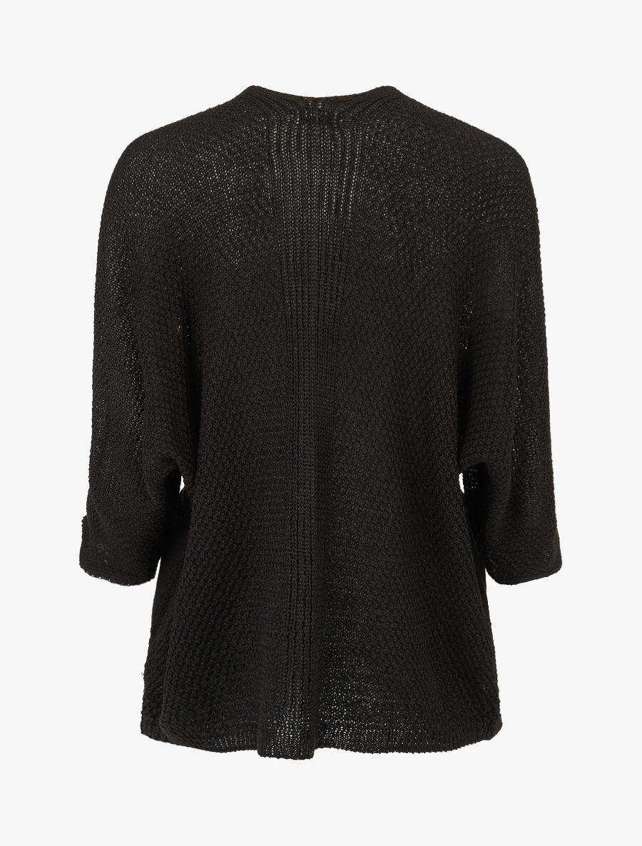 Gilet uni en maille ajourée - Noir - 2