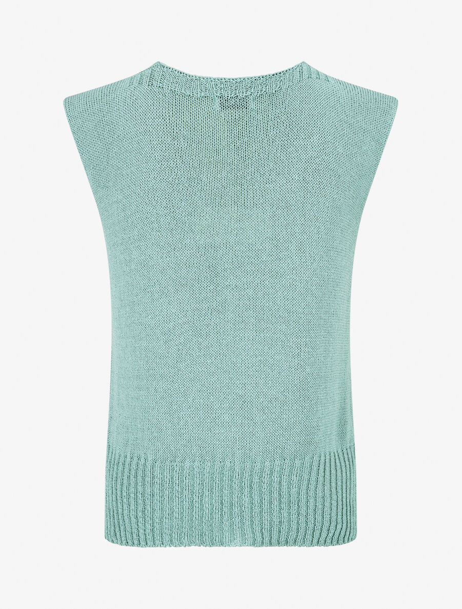 Top en maille à col V - Turquoise - 2
