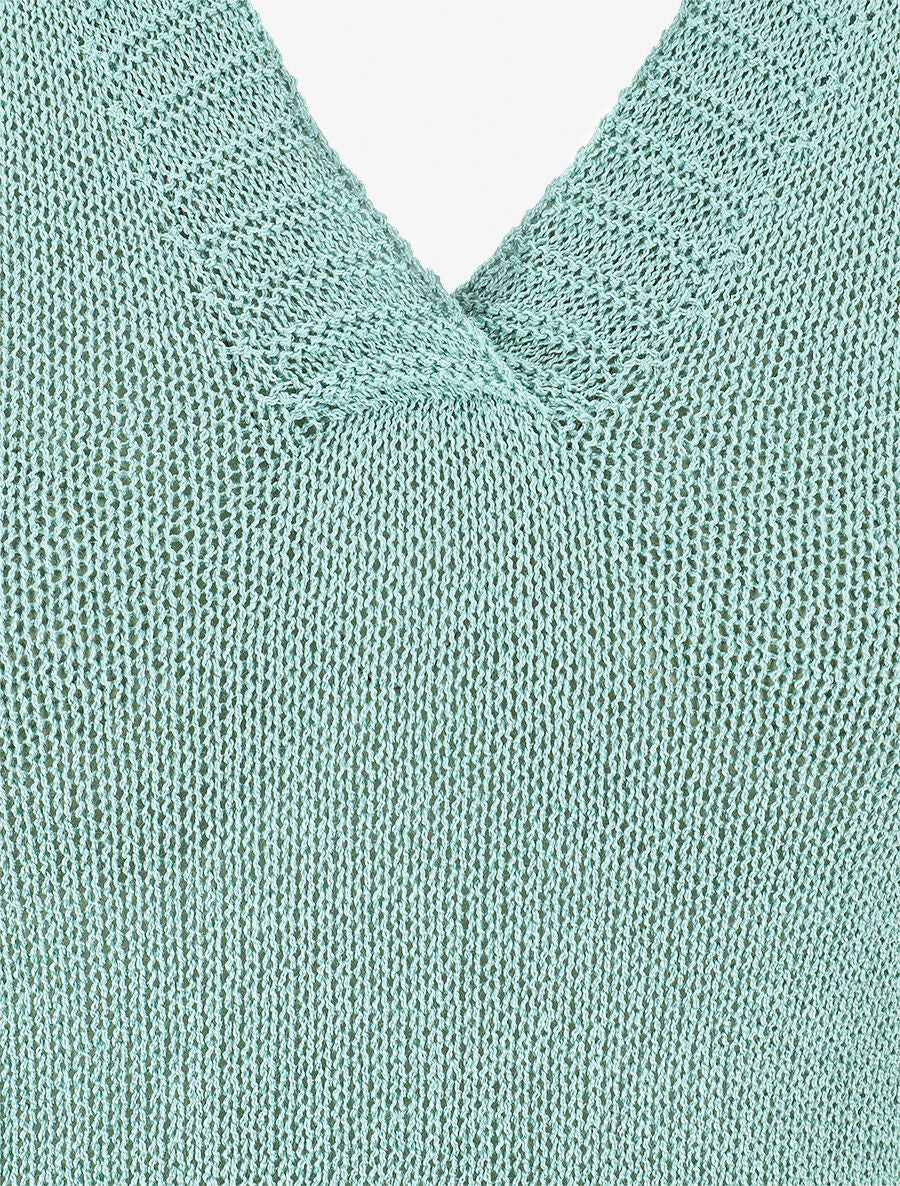 Top en maille à col V - Turquoise - 3