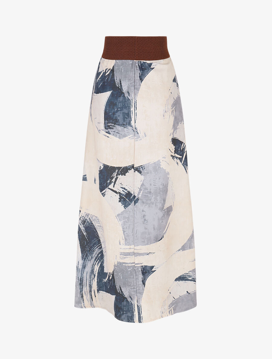 Jupe longue évasée imprimé abstrait - Bleu - 2
