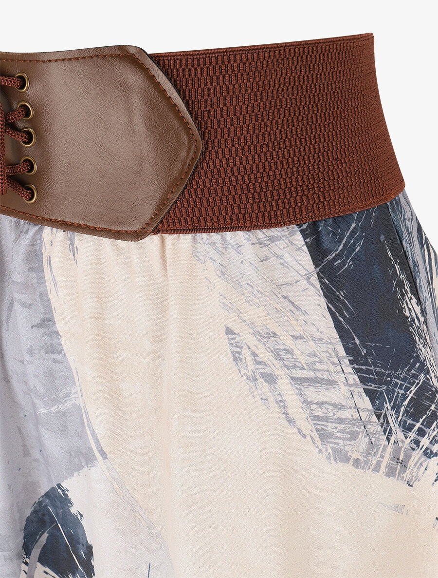 Jupe longue évasée imprimé abstrait - Bleu - 3