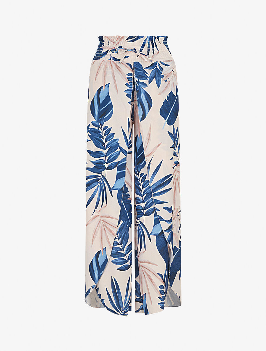 Pantalon tulipe imprimé tropical à taille élastiquée - Marine - 1