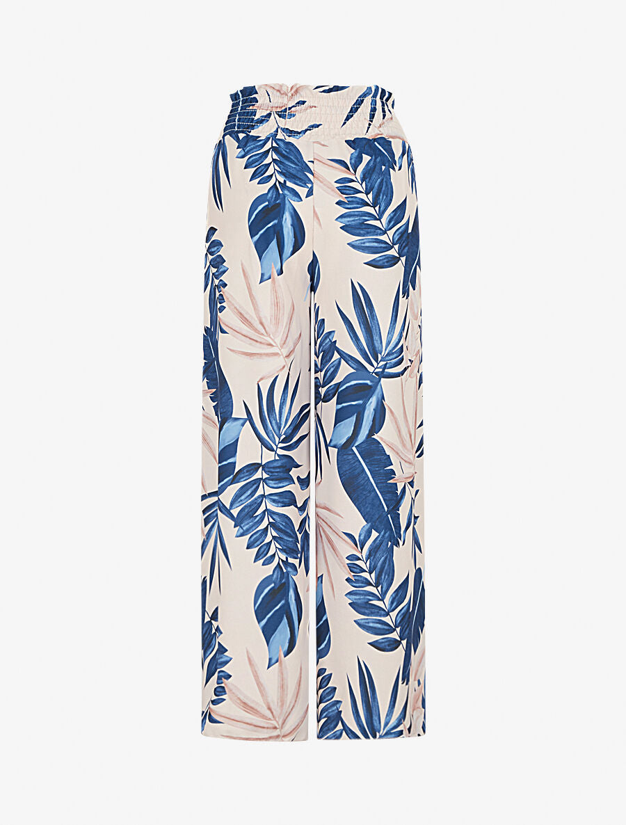 Pantalon tulipe imprimé tropical à taille élastiquée - Marine - 2