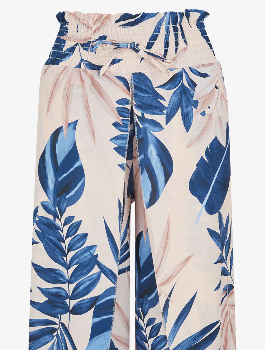 Pantalon tulipe imprimé tropical à taille élastiquée - Marine - 3