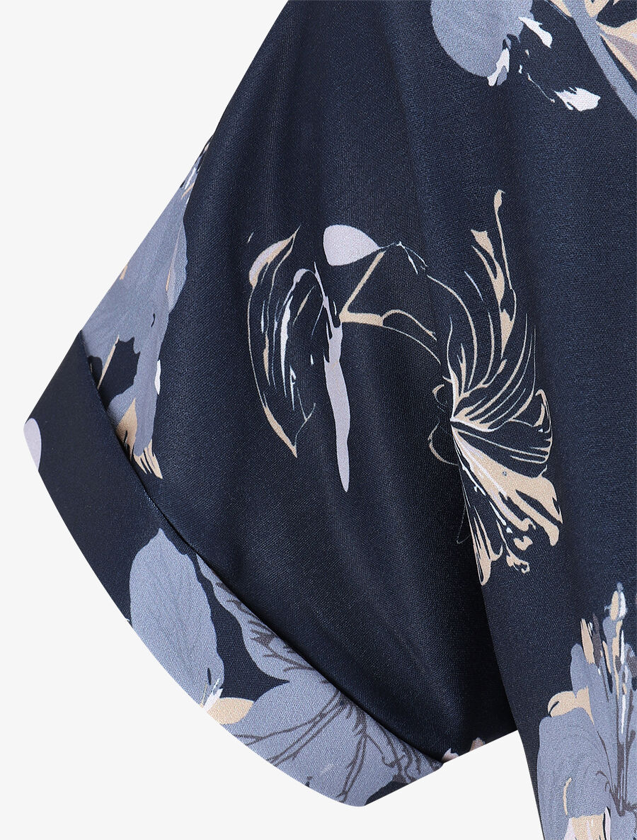 Robe chemise longue imprimé fleuri - Marine - 3