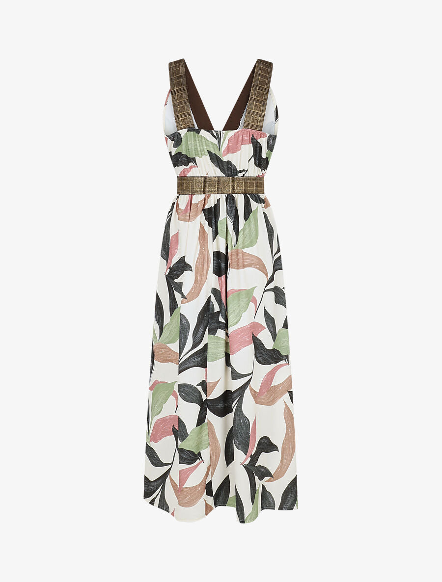 Robe longue à détail irisées et imprimé feuilles - Noir - 2