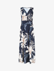 Robe longue élastiquée imprimé floral - Marine - 4