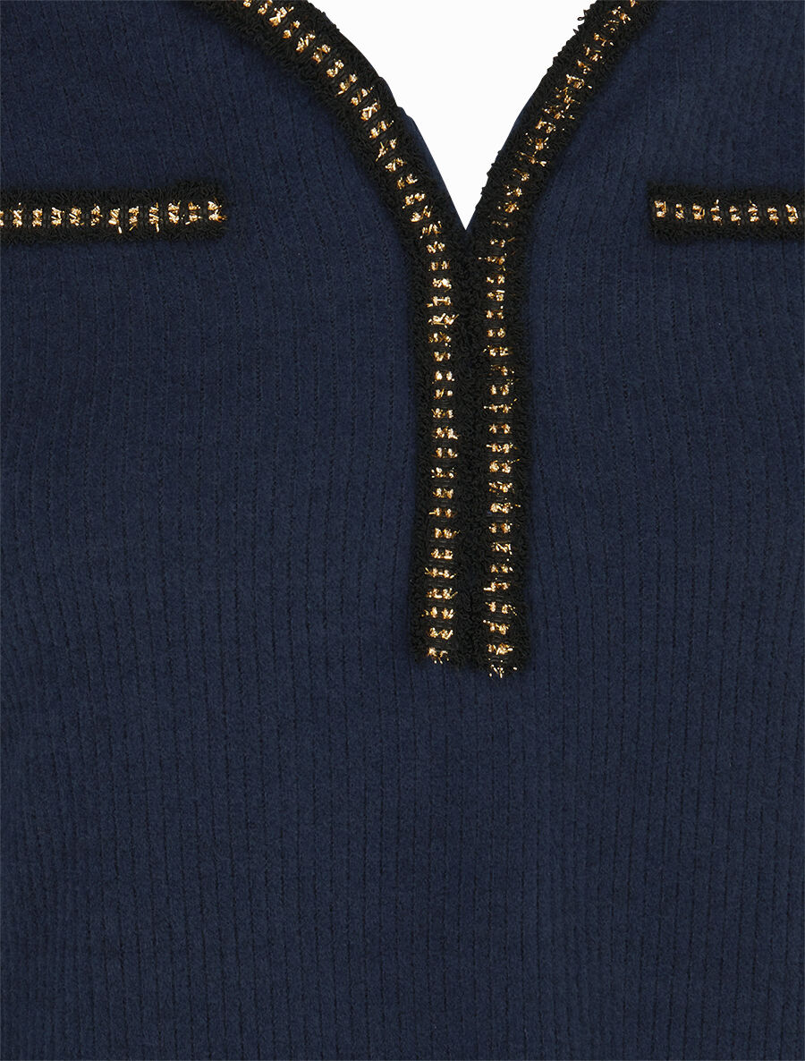 Pull fin côtelé à détails irisés - Marine - 3