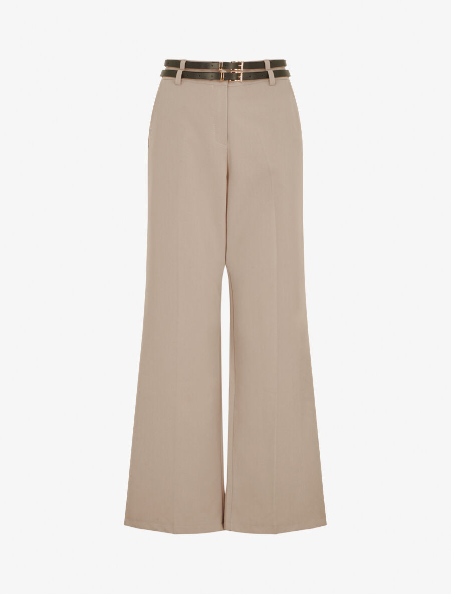 Pantalon droit taille haute ceinturée - Taupe clair - 1