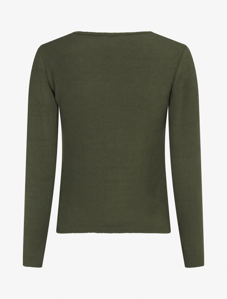Pull fin côtelé à détails irisés - Kaki - 2