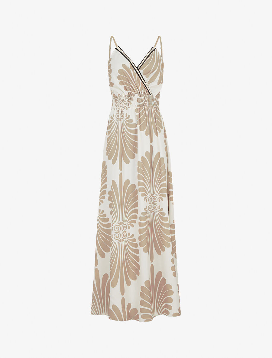 Robe longue à taille élastiquée imprimé fantaisie - Beige - 1