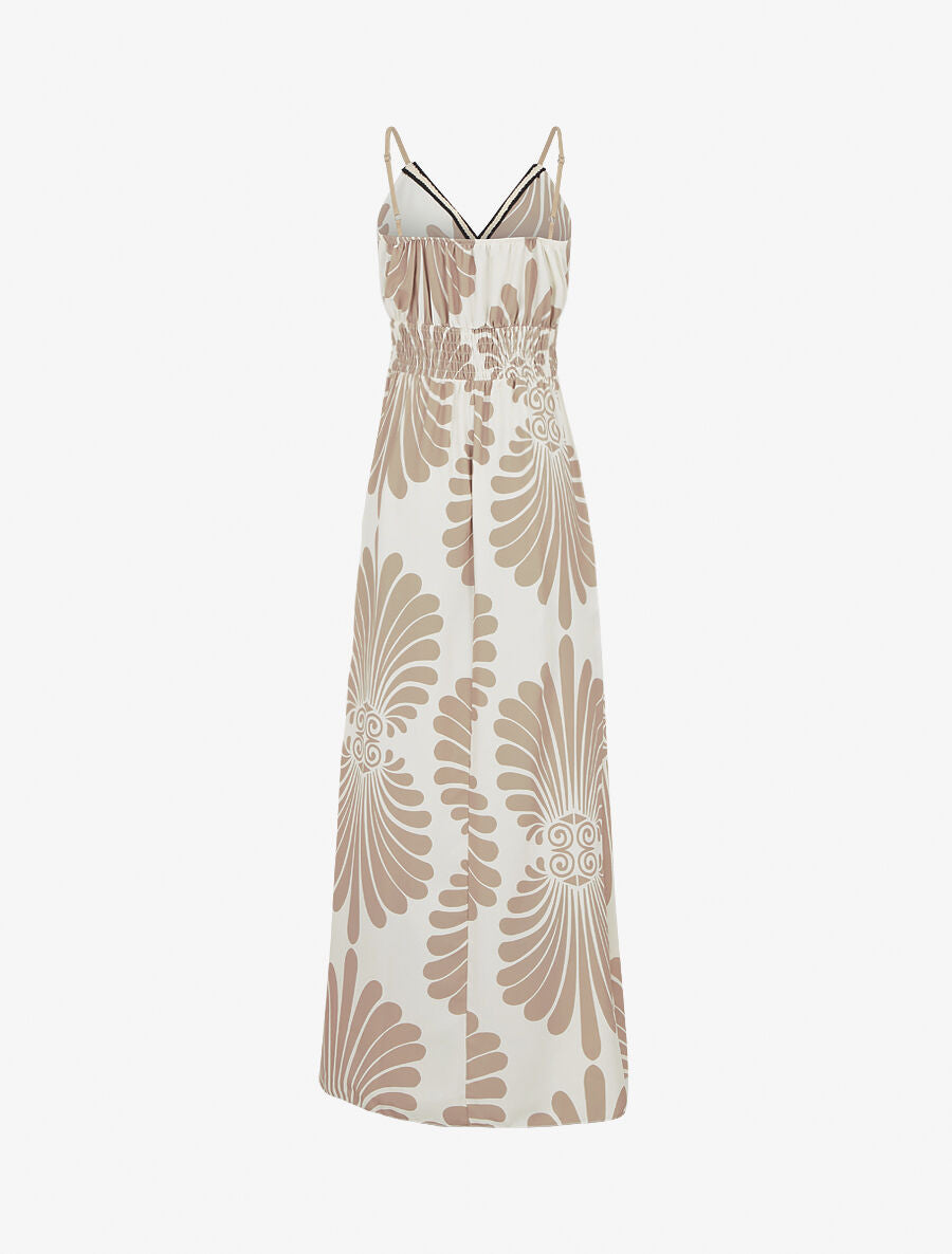 Robe longue à taille élastiquée imprimé fantaisie - Beige - 2