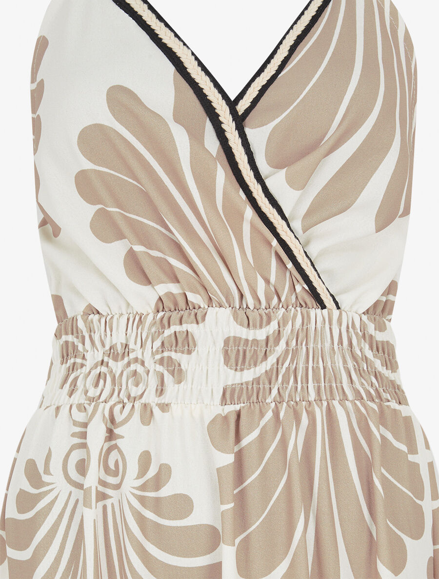Robe longue à taille élastiquée imprimé fantaisie - Beige - 3