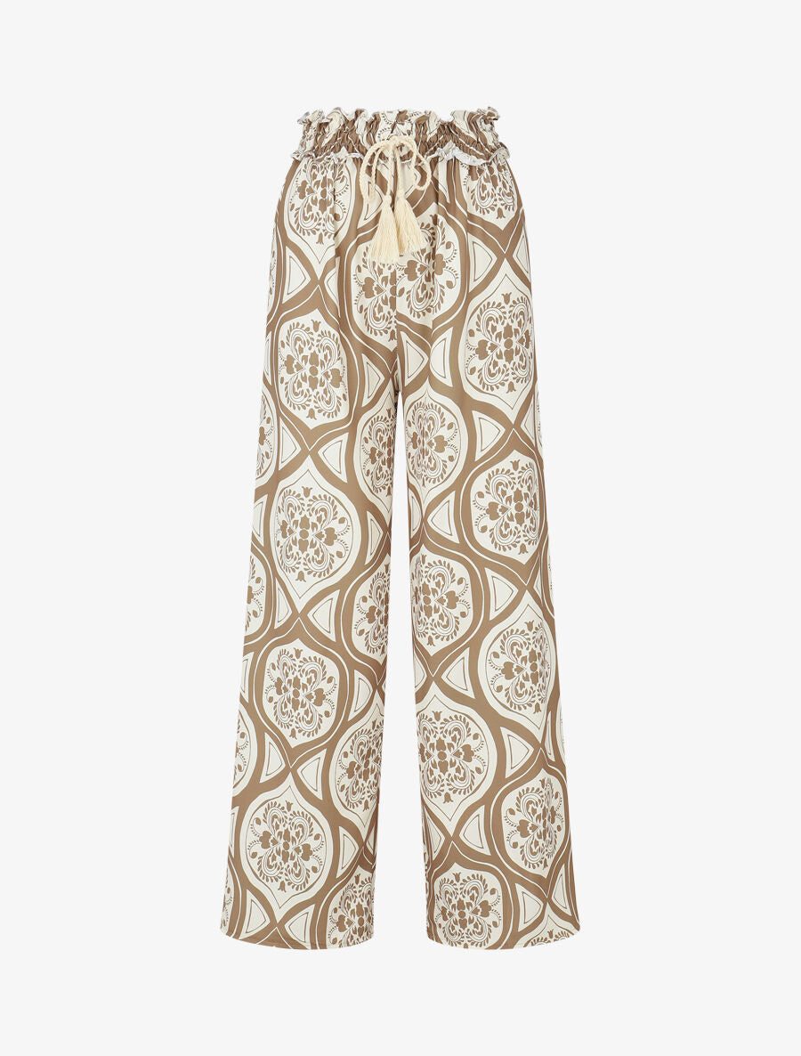 Pantalon élastiqué à imprimé graphique - Camel - 4