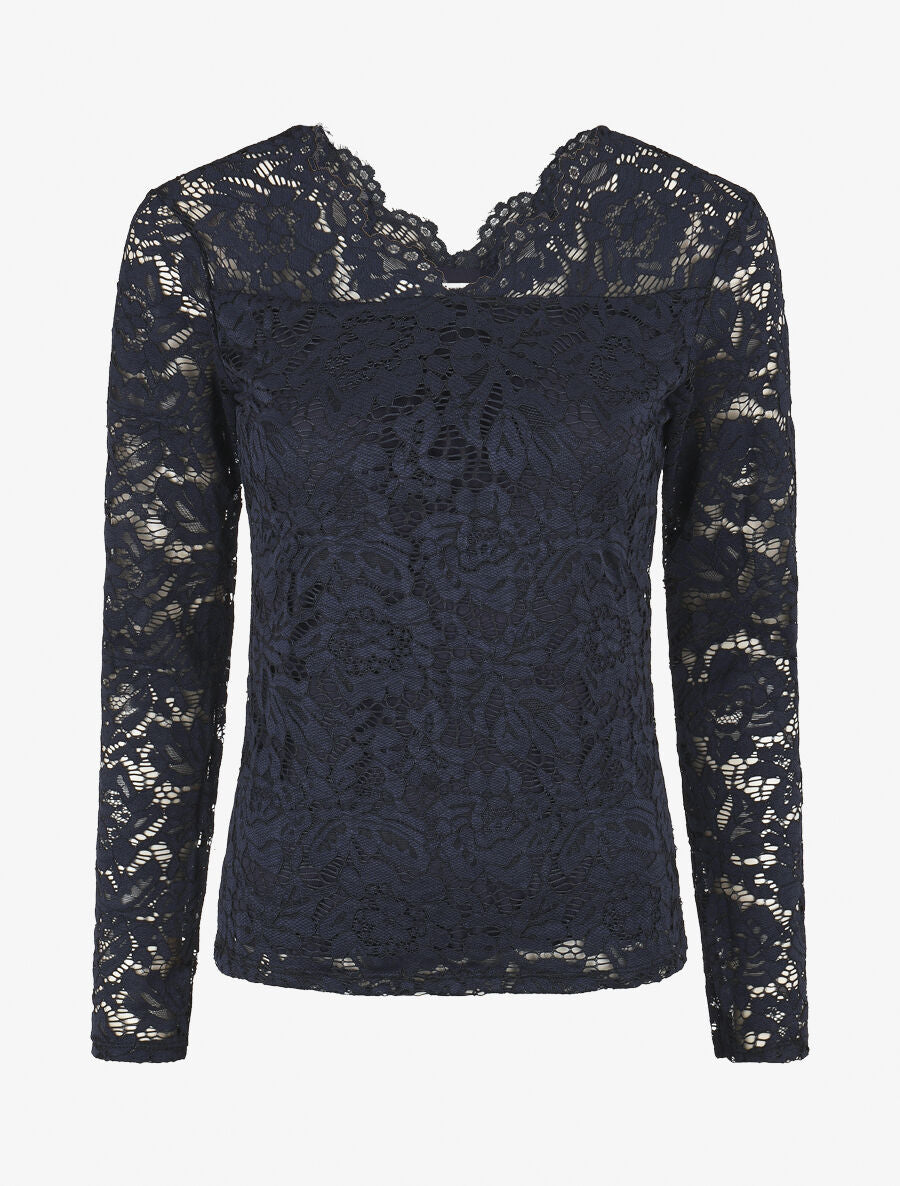 Top uni en dentelle - Marine - 1