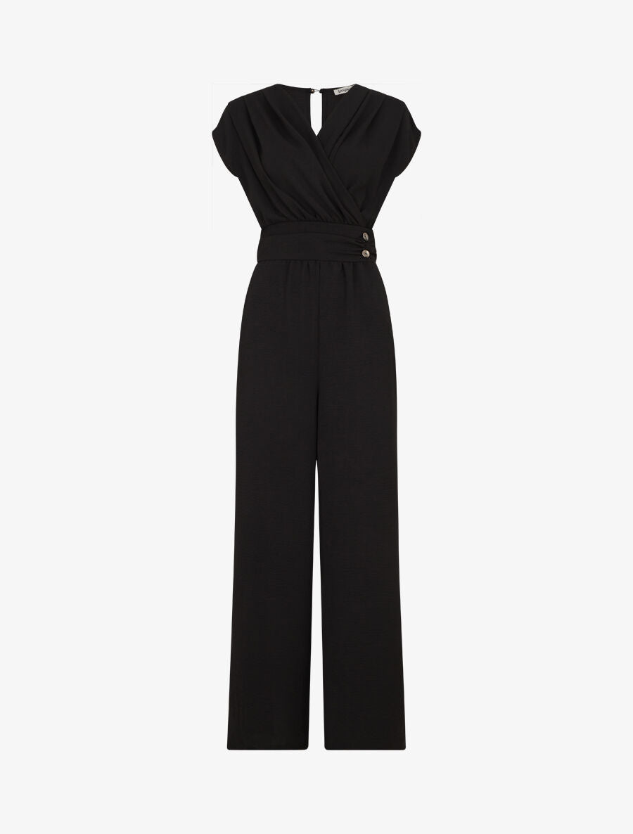 Combinaison fluide uni à col cache-coeur - Noir - 1