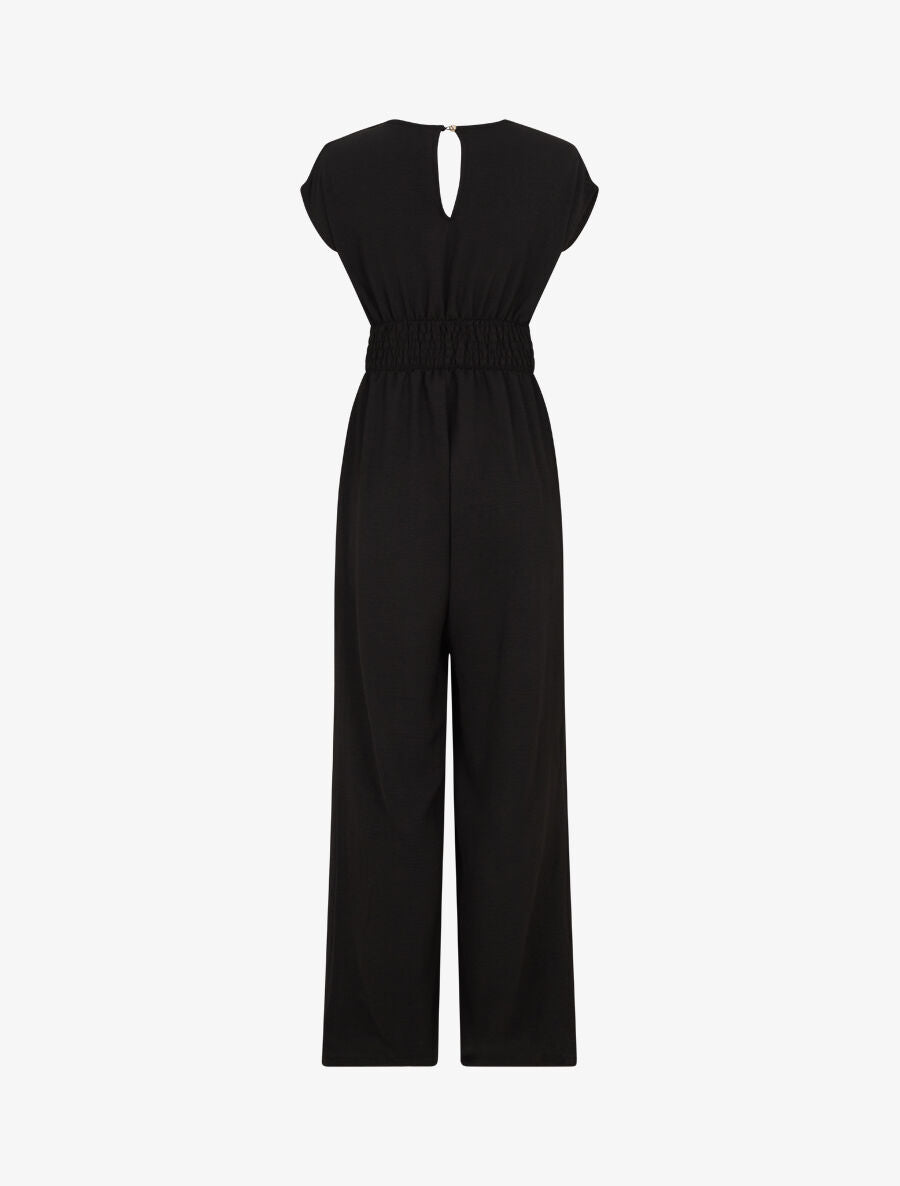 Combinaison fluide uni à col cache-coeur - Noir - 2