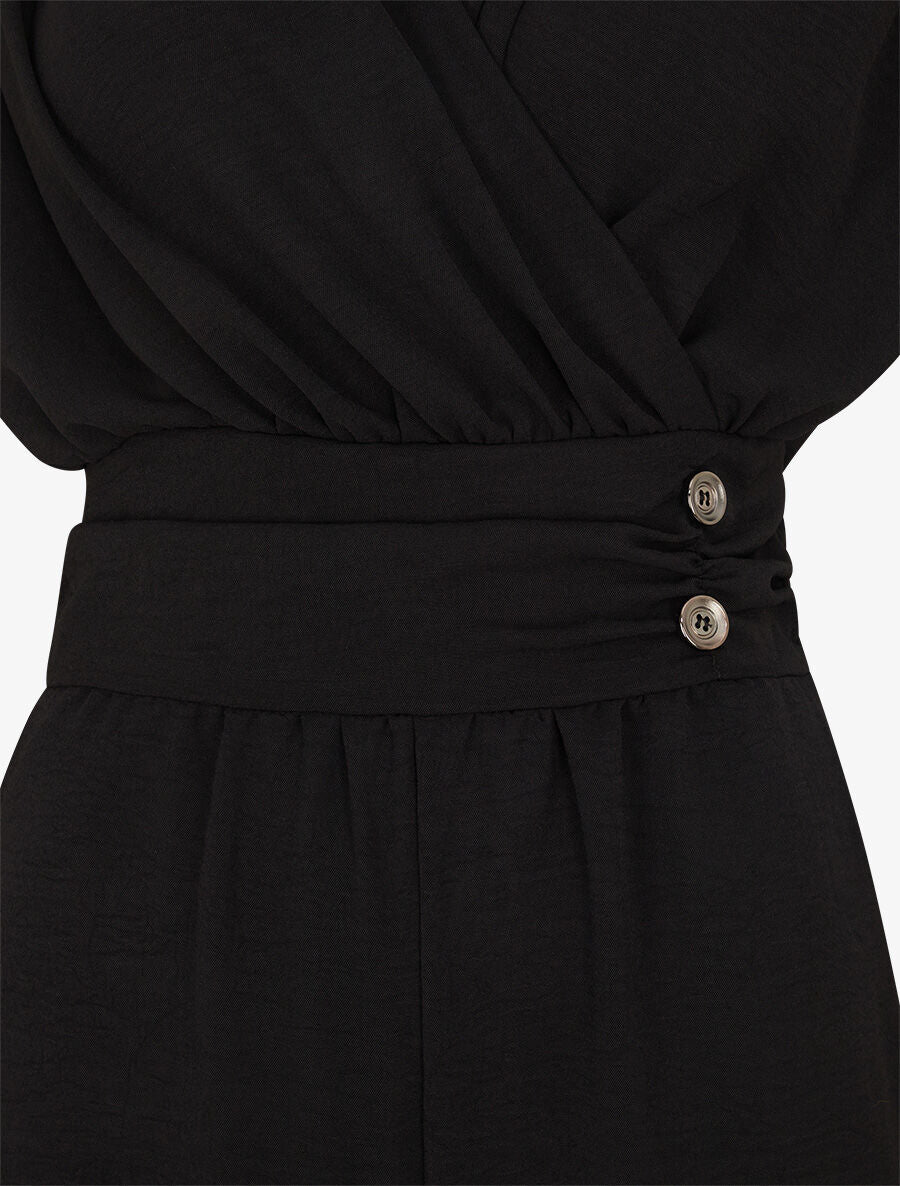 Combinaison fluide uni à col cache-coeur - Noir - 3