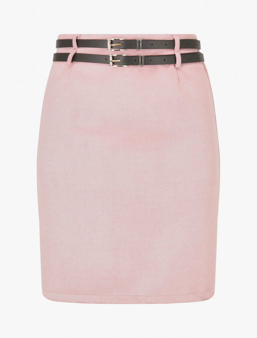 Jupe mi-longue en suédine à double passants - Rose - 4