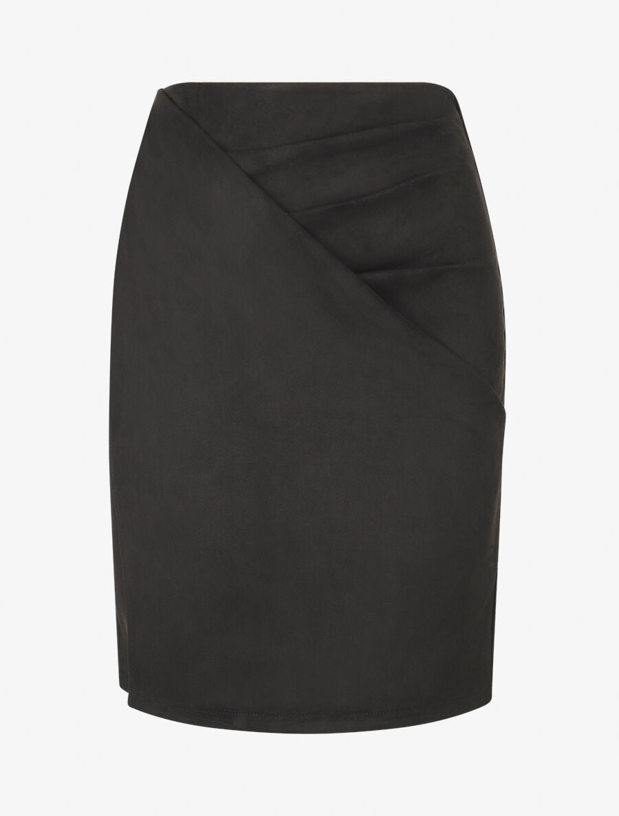Jupe courte en suédine effet drapé - Noir - 1