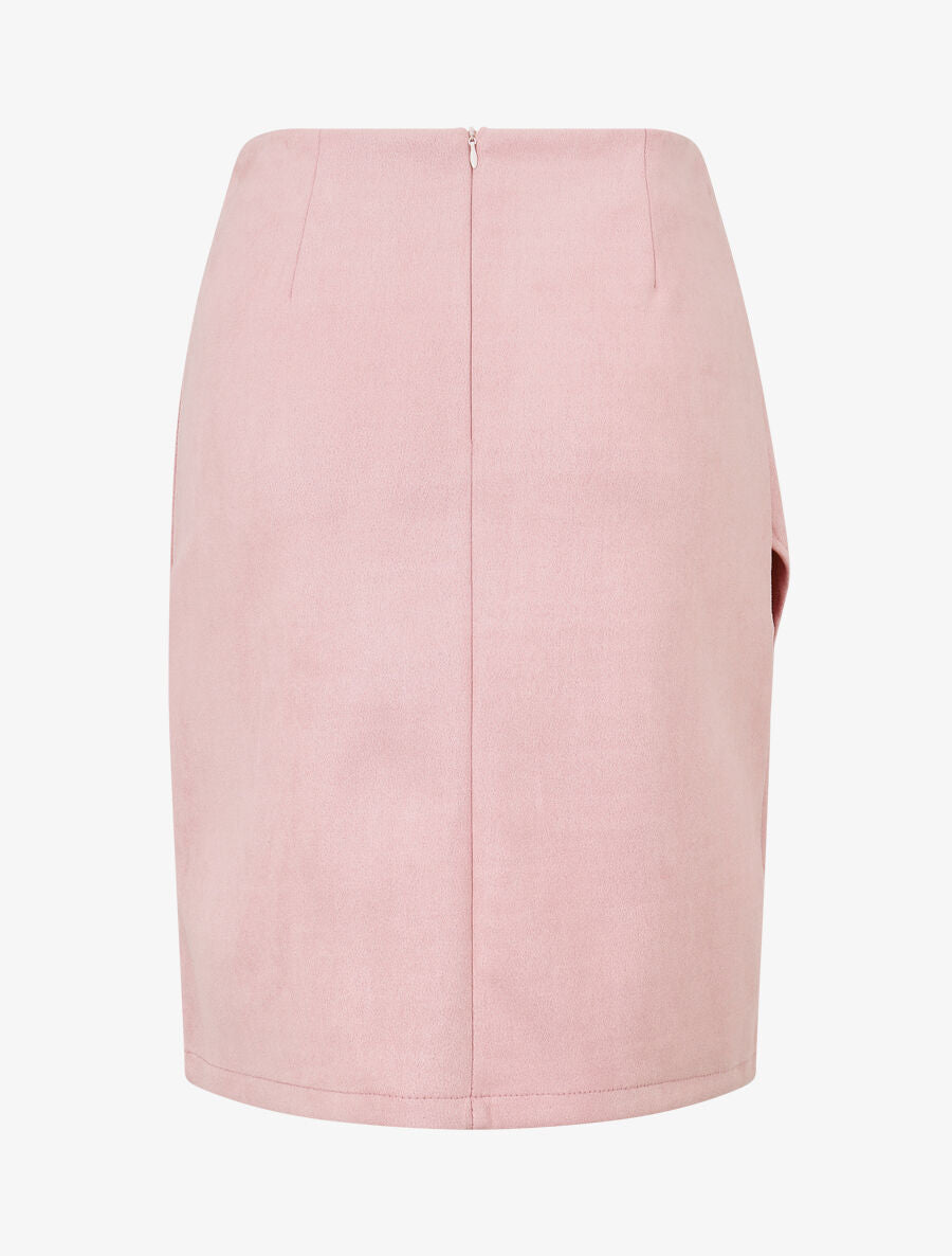 Jupe courte en suédine effet drapé - Rose - 2