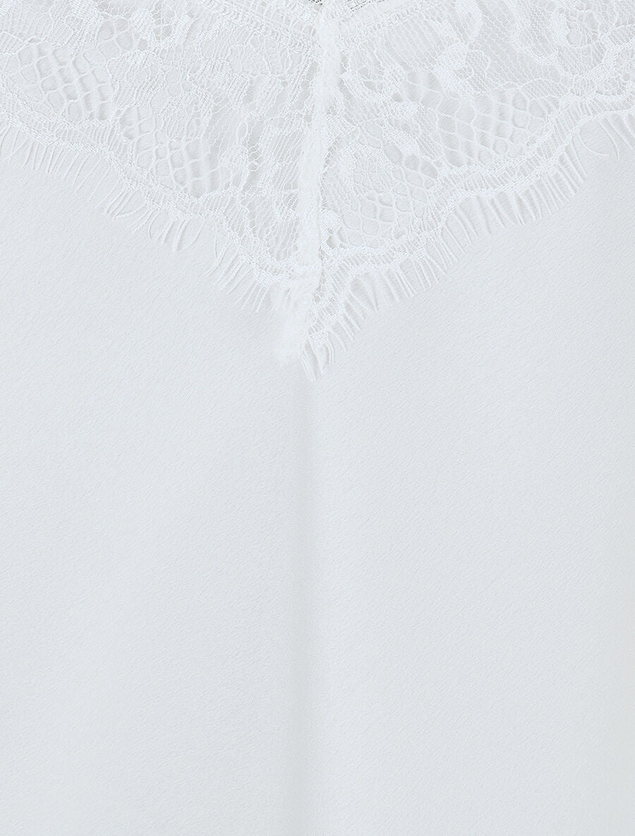 Caraco satiné à dentelle - Blanc - 3