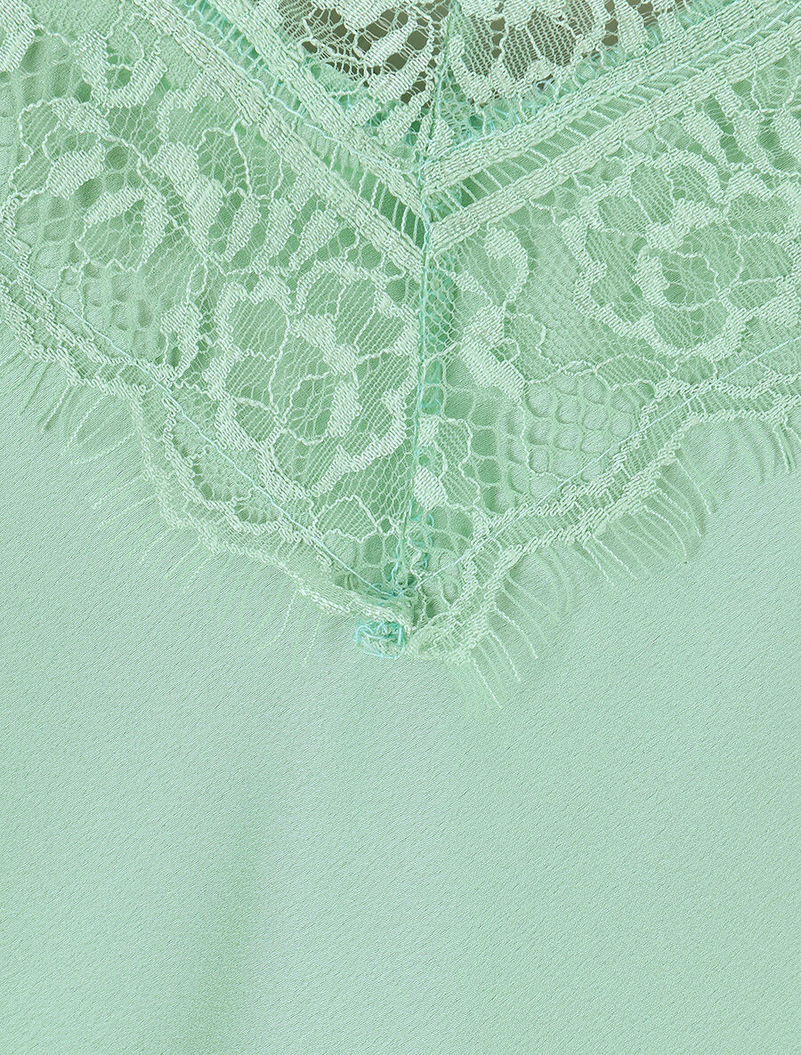 Caraco satiné à dentelle - Vert clair - 3