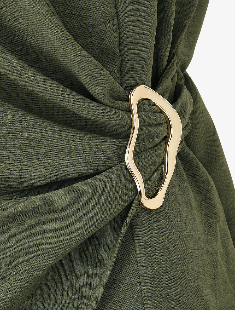 Top asymétrique élastiqué à col cache-coeur - Kaki - 3