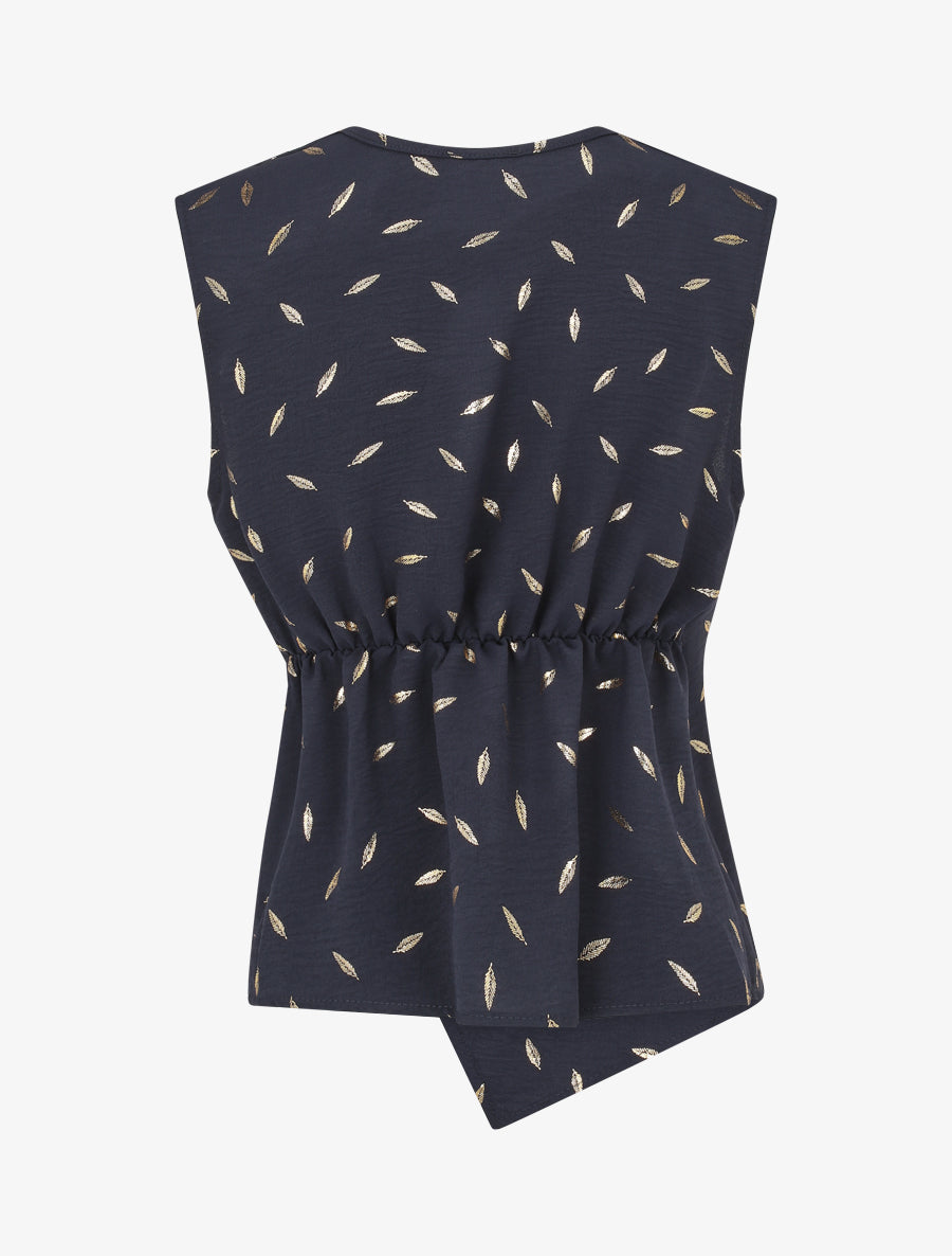 Top droit sans manches flocage plumes irisées - Marine - 2