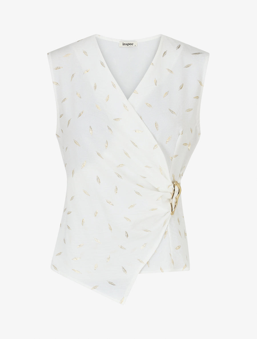 Top droit sans manches flocage plumes irisées - Blanc - 1