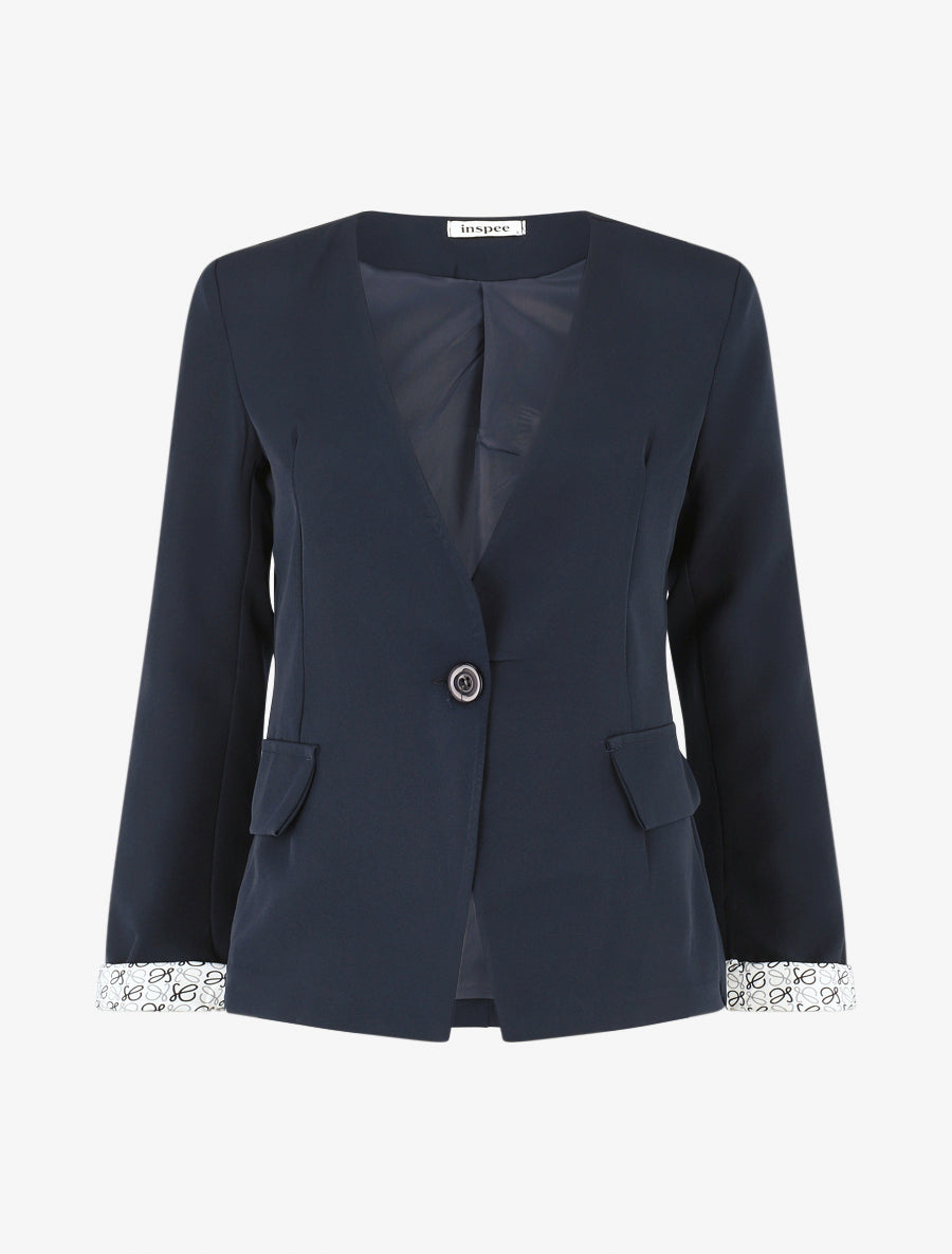 Blazer uni à 1 bouton - Marine - 1