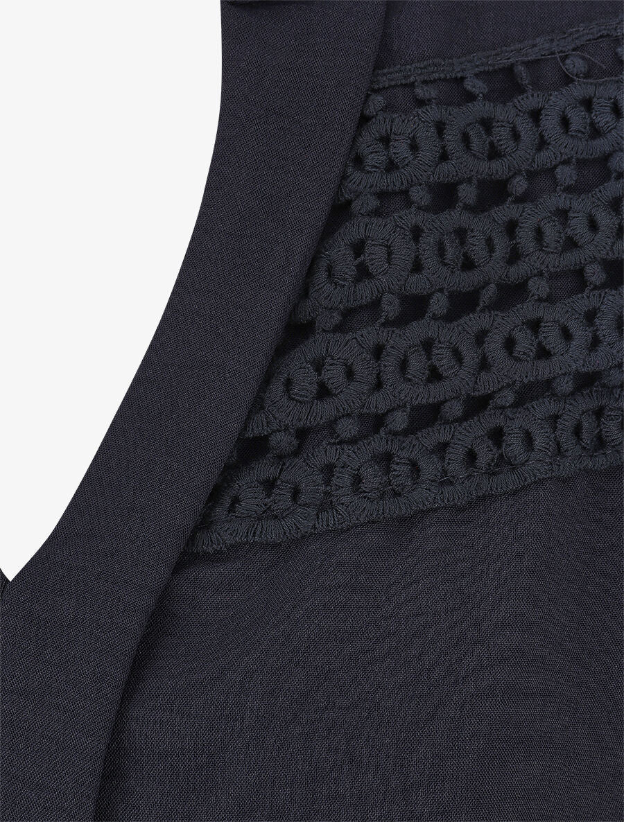 Blouse à détail crochet - Marine - 3