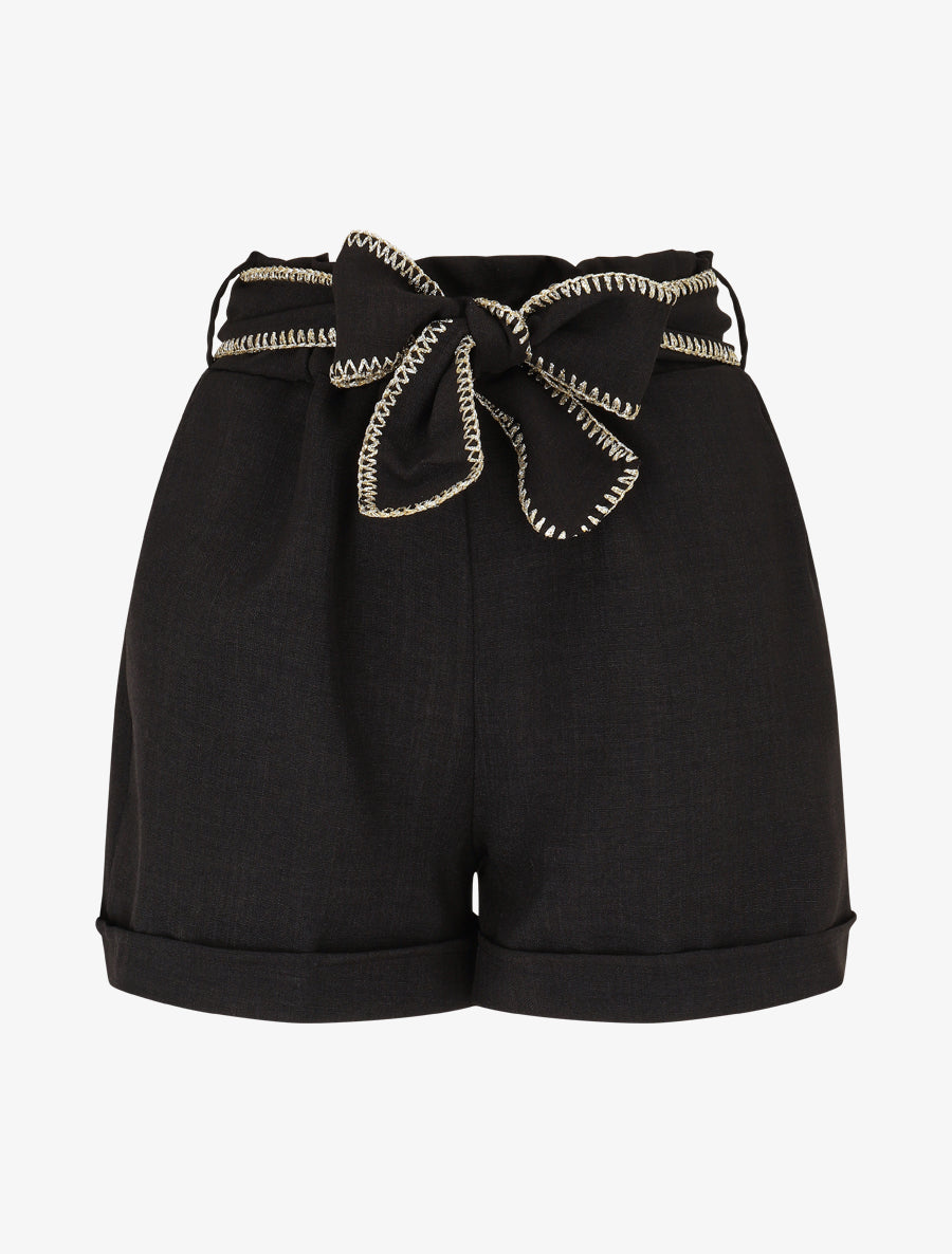 Short taille haute à ceinture fantaisie - Noir - 1