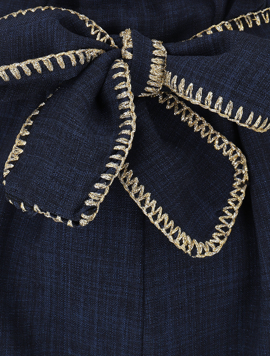 Short taille haute à ceinture fantaisie - Marine - 3