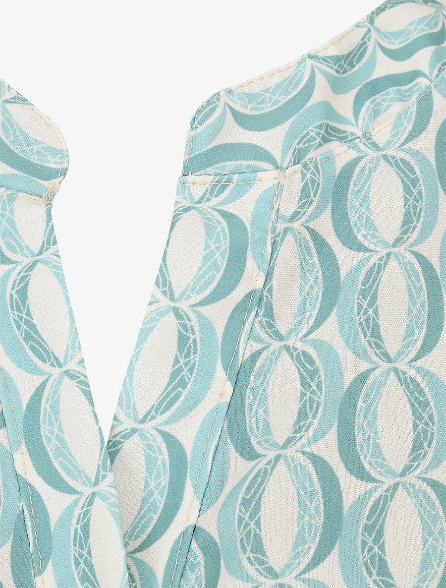 Robe mi-longue cintrée imprimé graphique - Vert clair - 3