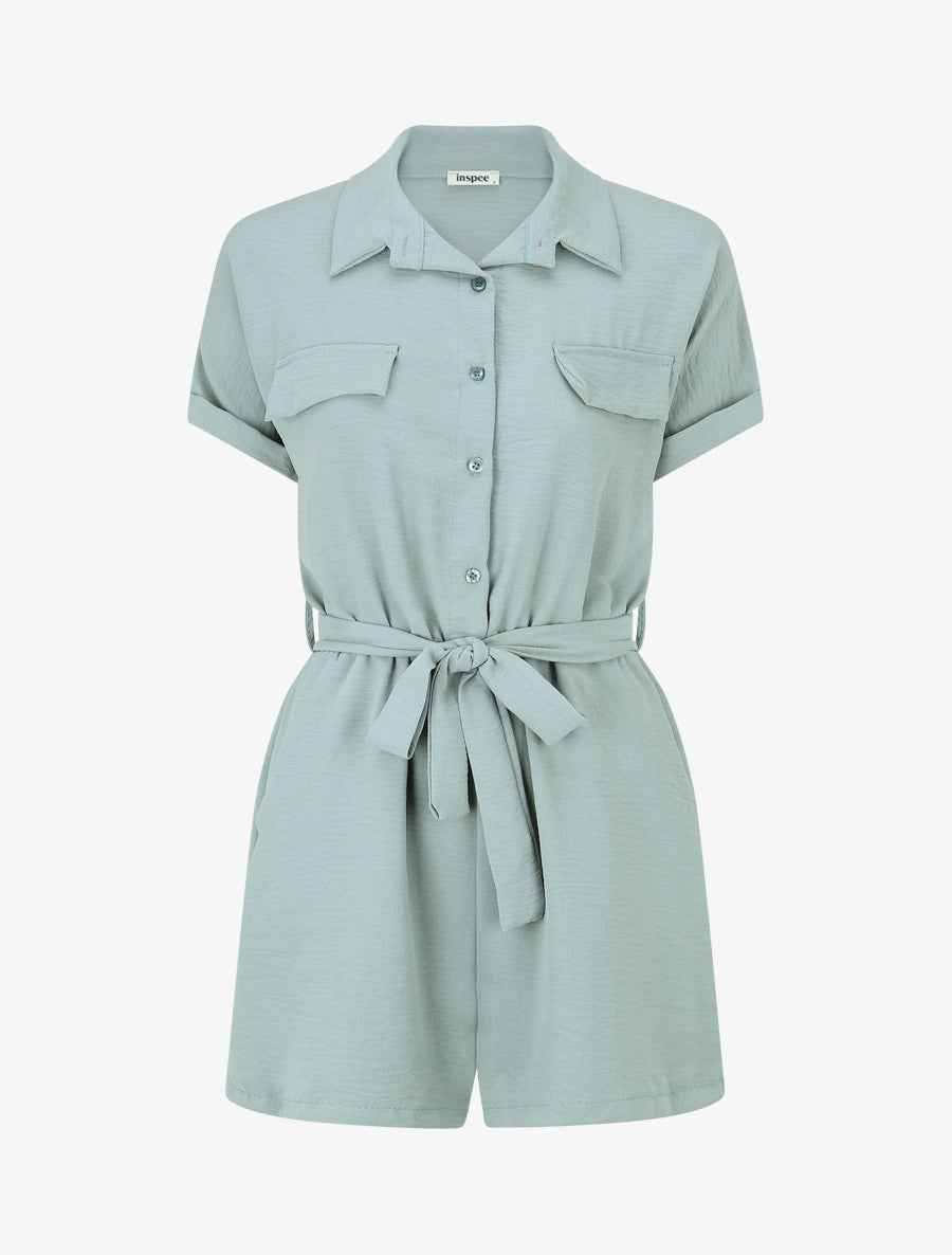 Combishort élastiqué uni - Vert d&