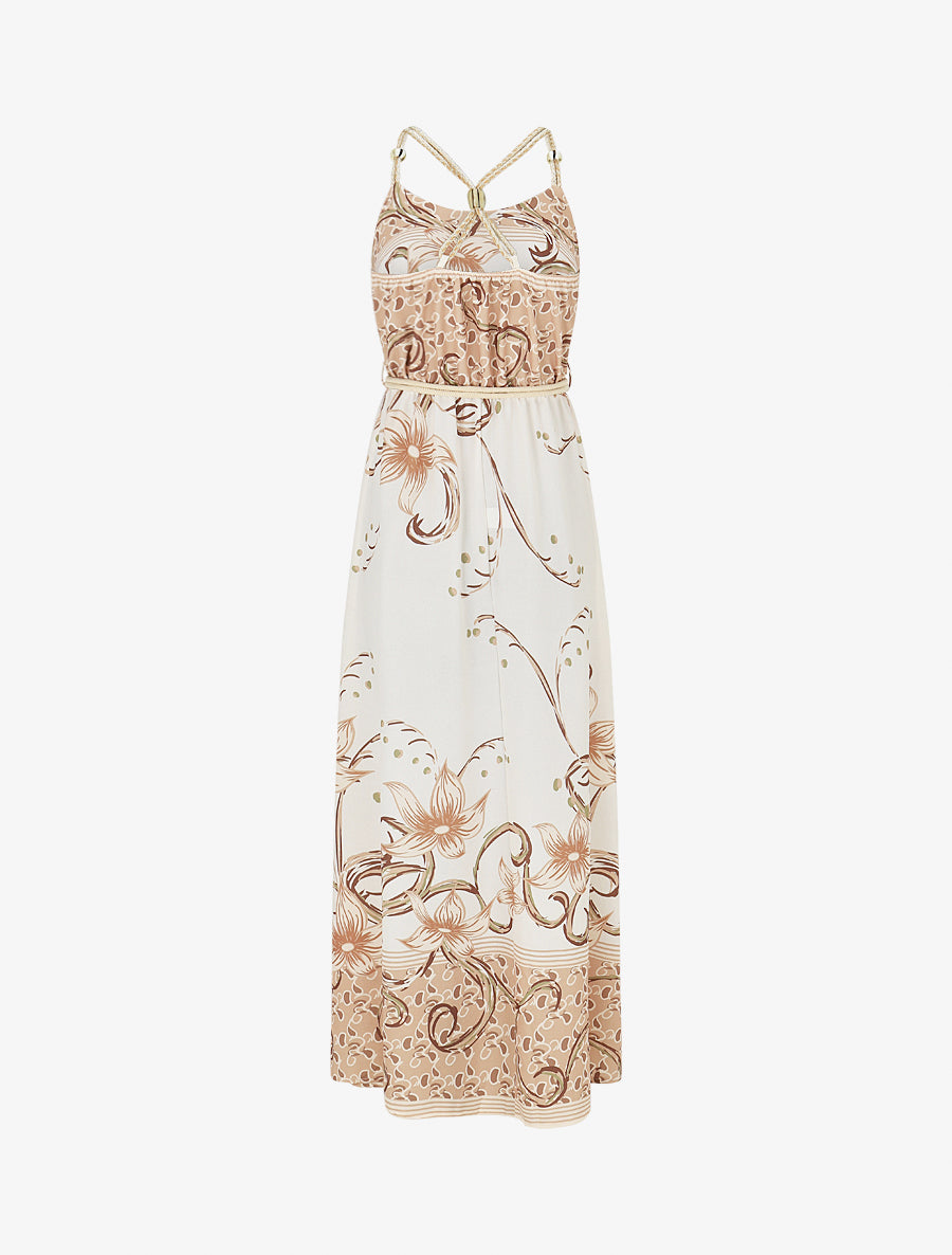 Robe longue imprimé floral à bretelles en corde - Beige - 2