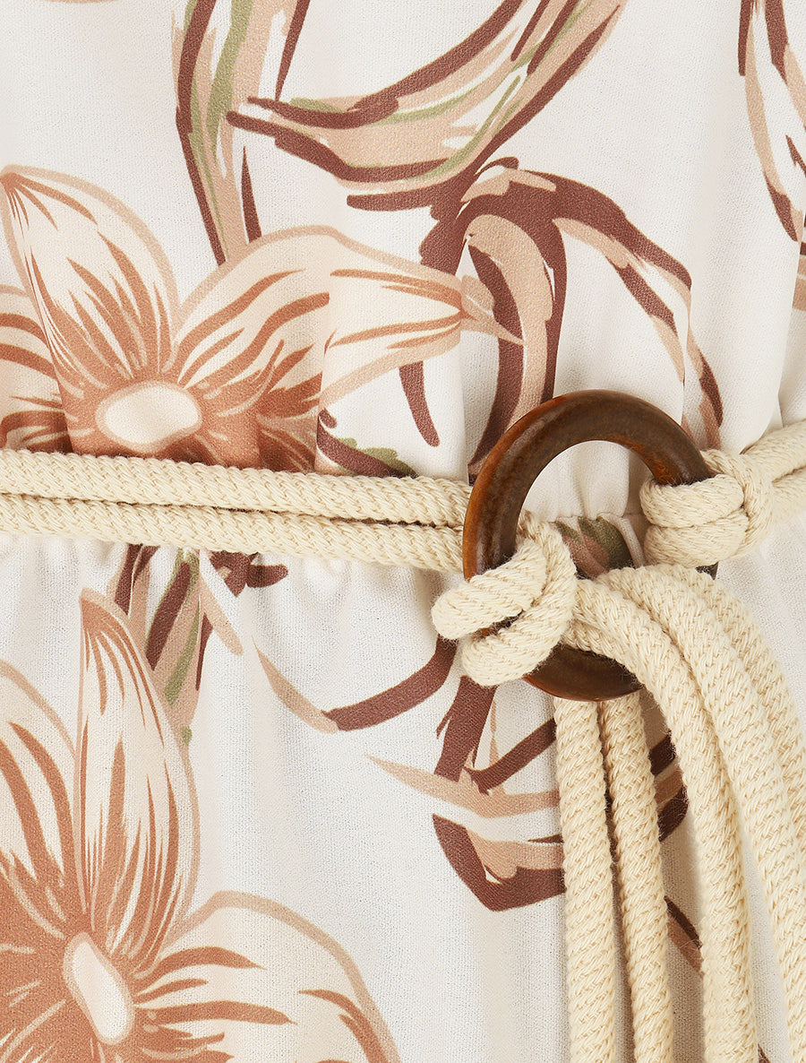 Robe longue imprimé floral à bretelles en corde - Beige - 3