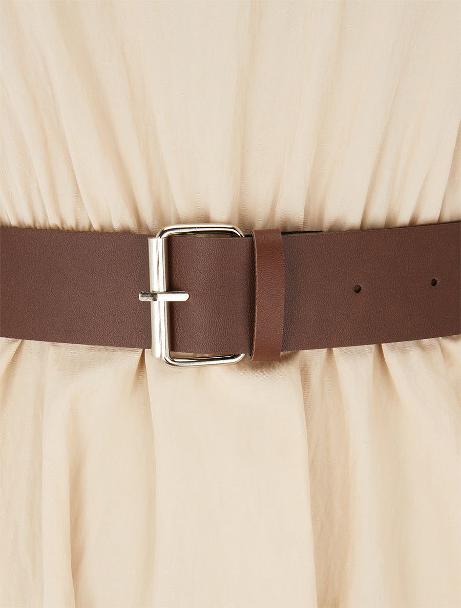 Robe longue sans manches effet bouffant - Beige - 3