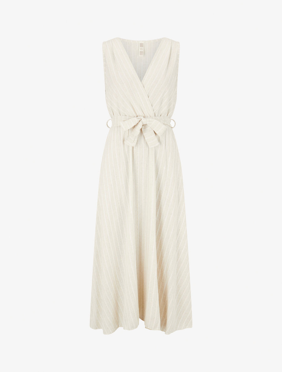 Robe en lin à rayures - Beige/or - 1