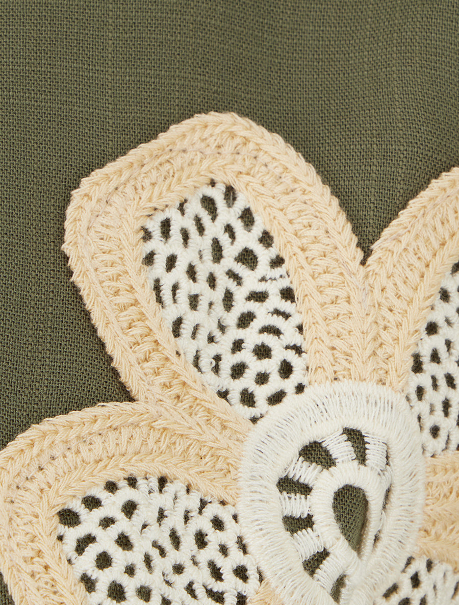 Top uni à fleur brodée - Kaki - 3