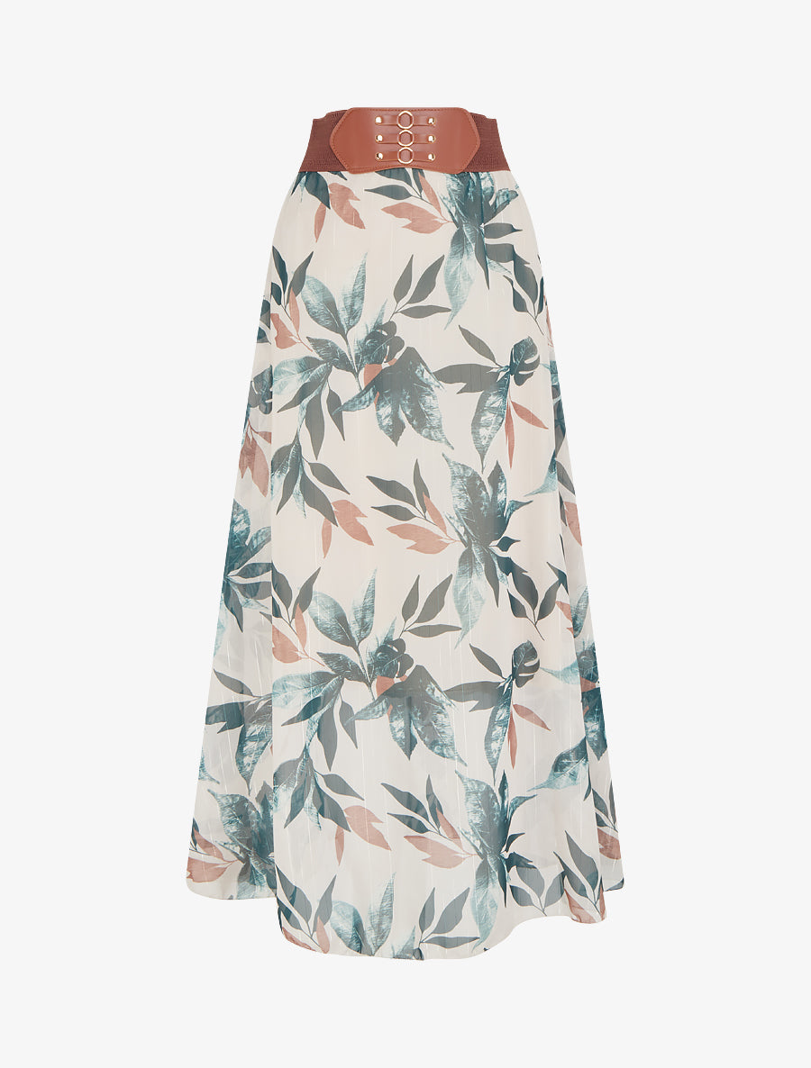 Jupe longue imprimé feuillage fantaisie - Vert - 1