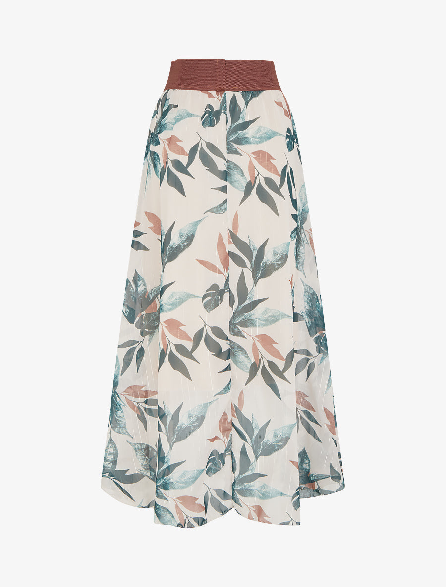 Jupe longue imprimé feuillage fantaisie - Vert - 2