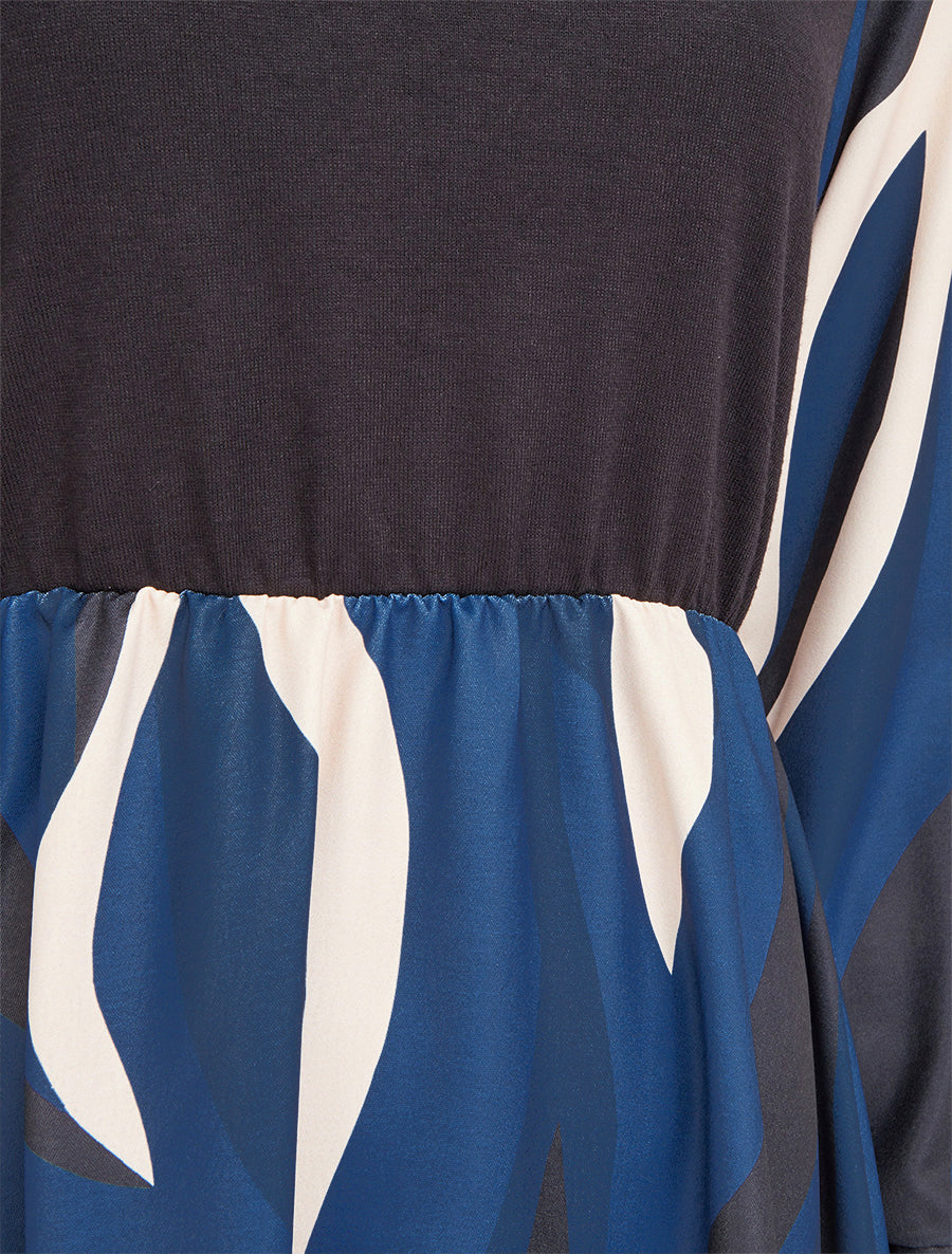 Robe mi-longue patineuse imprimé graphique - Marine - 3