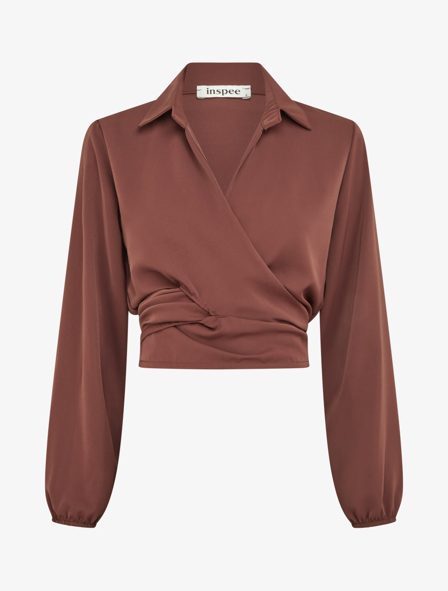 Crop-top cache-coeur uni et satiné - Marron - 1